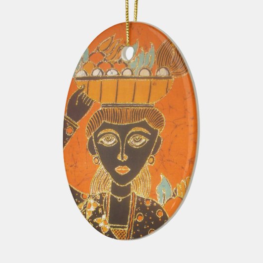 Ornement Ovale En Céramique Femme africaine portant panier d'art (Gauche)