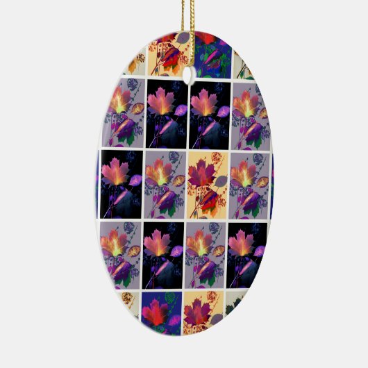 Ornement Ovale En Céramique Feuilles d'automne Rustique Patchwork Quilt Collag (Droite)