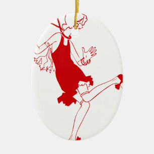 Ornement Ovale En Céramique fille rouge