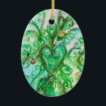Ornement Ovale En Céramique FLEURS BLANCHES COEUR rose vif bleu vert<br><div class="desc">Fleurs et fleurs colorées au printemps,  Aquarelle peinture avec feuille dorée et argent.</div>