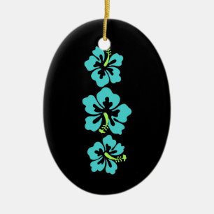 Ornement Ovale En Céramique Fleurs hawaïennes de ketmie