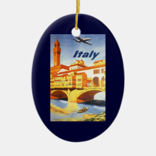 Ornement Ovale En Céramique Florence Italie Ponte Vecchio Vintage voyage du po