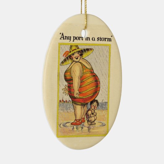 Ornement Ovale En Céramique Funny Fat Lady sur la plage (Droite)