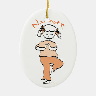 Ornement Ovale En Céramique Girls Namaste Yoga Ornament