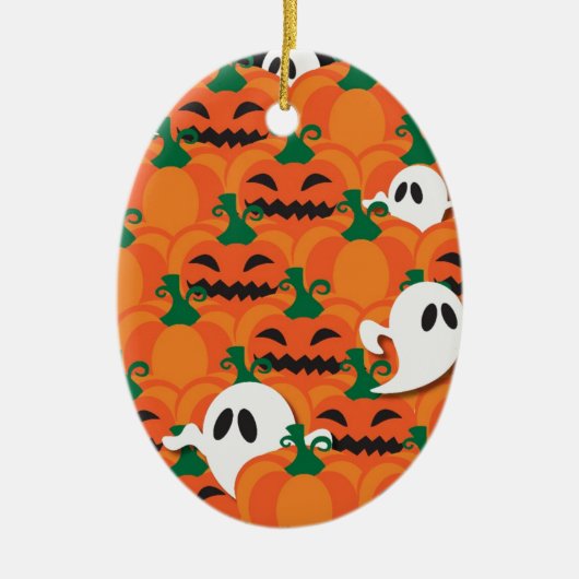 Ornement Ovale En Céramique Haunted Halloween Citrouille Patch Ghosts (Devant)