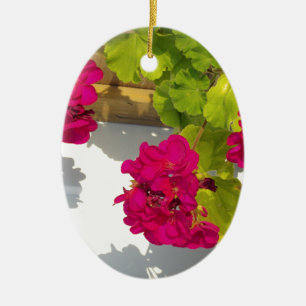 Ornement Ovale En Céramique HOt fleurs florales roses Géranium rose