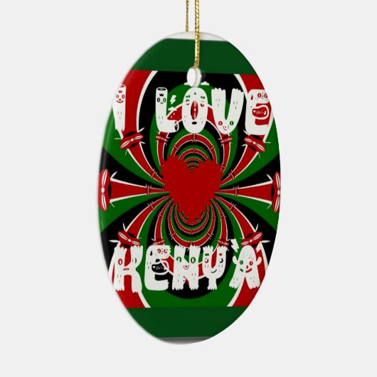 Ornement Ovale En Céramique I Love Heart Kenya : Dynamic Flag Art (Droite)