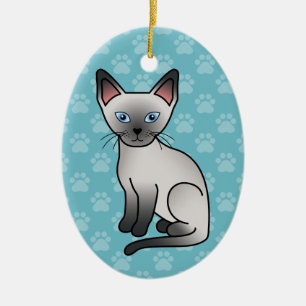Ornement Ovale En Céramique Illustration de chat siamois à point bleu de style