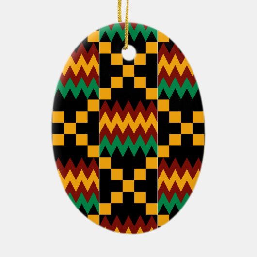 Ornement Ovale En Céramique Jaune, Vert, Rouge, Tissu Kente Noir (Dos)