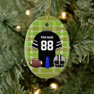 Ornement Ovale En Céramique Jersey sur le terrain de football noir et gris sur