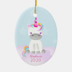 Ornement Ovale En Céramique La licorne magique Croyez en la magie de Noël