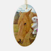 Ornement Ovale En Céramique Lapin blanc et cheval jaune blond (Droite)