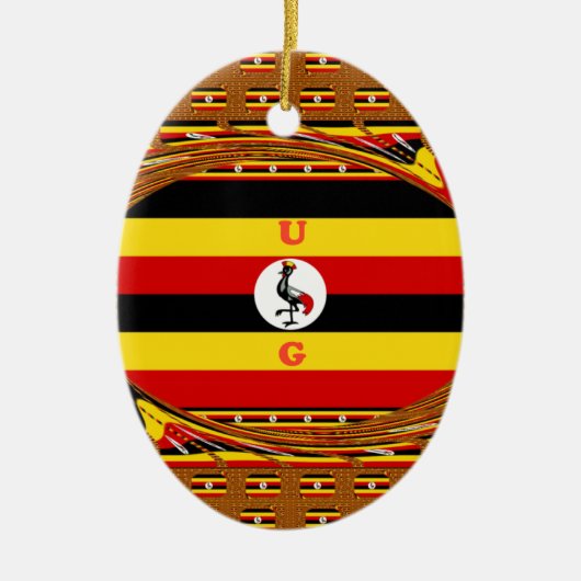 Ornement Ovale En Céramique L'Art Vibrant Ouganda Inspiré Du Drapeau (Devant)