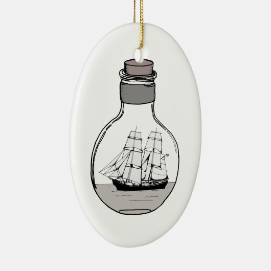 Ornement Ovale En Céramique Le bateau dans l'ampoule en verre (Droite)