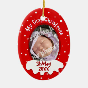 Ornement Ovale En Céramique Le premier rouge de Noël du bébé ajoutent votre