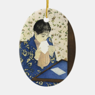 Ornement Ovale En Céramique Lettre de Mary Cassatt, Impressionnisme Vintage