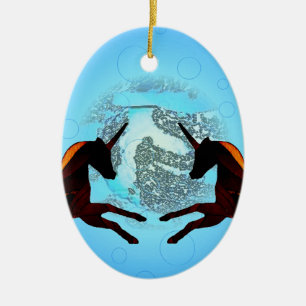 Ornement Ovale En Céramique Licorne de cheval à ailes par mystique pilotant