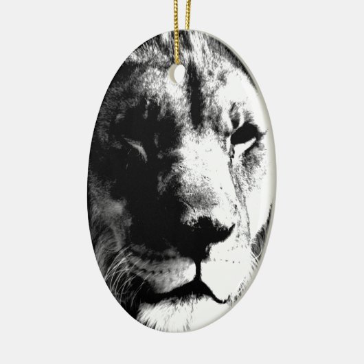 Ornement Ovale En Céramique Lion noir et blanc (Gauche)
