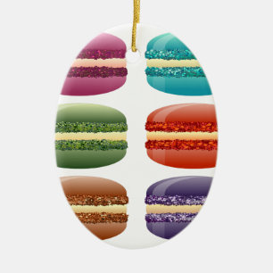 Ornement Ovale En Céramique macarons arc-en-ciel