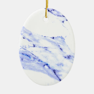 Ornement Ovale En Céramique Marbre bleu et blanc