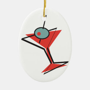 Ornement Ovale En Céramique martini olive rétro