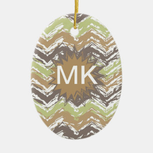 Ornement Ovale En Céramique Melon Brandy Scribble ZigZag Motif