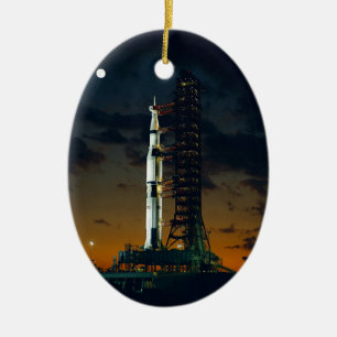 Ornement Ovale En Céramique Mission colorée fraîche de lune d'Apollo au