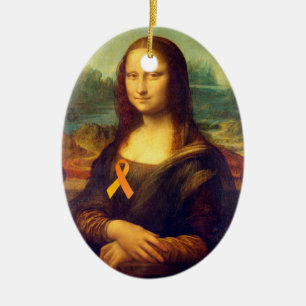 Ornement Ovale En Céramique Mona Lisa Au Ruban Orange