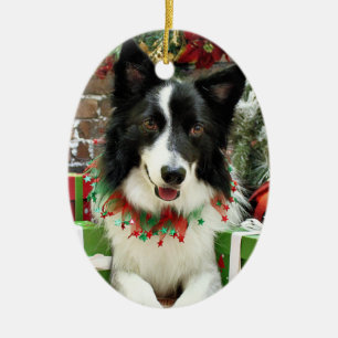 Ornement Ovale En Céramique Noël - border collie - Jessup