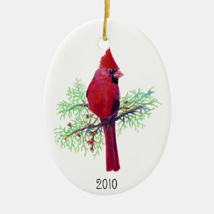Ornement Ovale En Céramique Noël Cardinal Photo Ornament à la Personnaliser