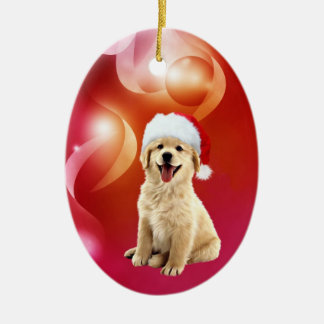 Ornement Ovale En Céramique Noël de chiot de golden retriever