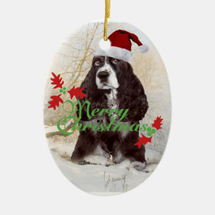 Ornement Ovale En Céramique Noël d'épagneul de springer anglais Joyeux
