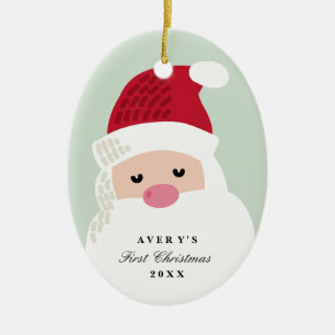 Ornement Ovale En Céramique Noël du bébé du père noël premier