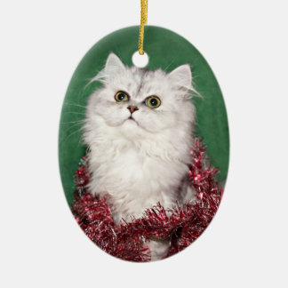 Ornement Ovale En Céramique Noël du chaton perse