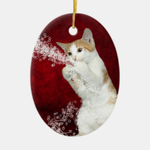 Ornement Ovale En Céramique Noël espiègle de minou