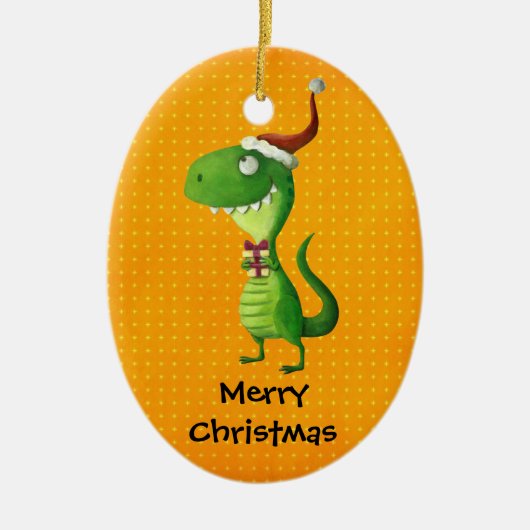 Ornement Ovale En Céramique Noël mignon T-rex (Devant)