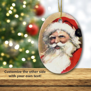 Ornement Ovale En Céramique Noël personnalisé avec le joyeux Père Noël vintage