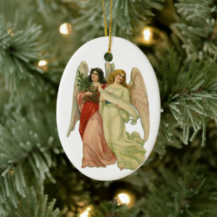 Ornement Ovale En Céramique Noël vintage, Ange victorien antique découpé