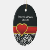 Ornement Ovale En Céramique Noir blanc damassé rouge coeur mariage Enregistrer (Droite)