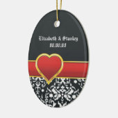 Ornement Ovale En Céramique Noir blanc damassé rouge coeur mariage Enregistrer (Gauche)