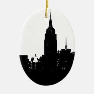 Ornement Ovale En Céramique Noir blanc New York Silhouette