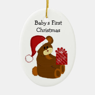 Ornement Ovale En Céramique Noun ours en peluche pour le premier Noël de bébé