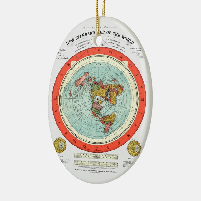 Ornement Ovale En Céramique Nouvelle carte standard du monde Terre plate Terre (Gauche)