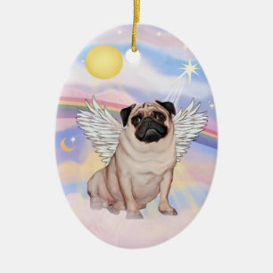Ornement Ovale En Céramique Nuages - Ange Pug (faon)