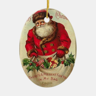 Ornement Ovale En Céramique _ornament vintage_santa_old_christmas_oval