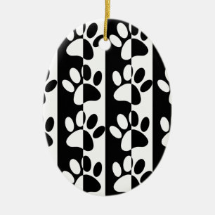 Ornement Ovale En Céramique Patrouilles Et Rayures De Chien Noir Et Blanc