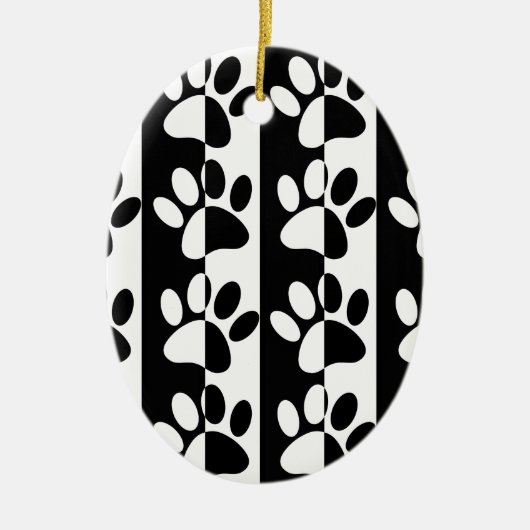 Ornement Ovale En Céramique Patrouilles Et Rayures De Chien Noir Et Blanc (Devant)