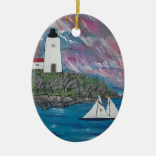 Ornement Ovale En Céramique Peinture de phare du Maine