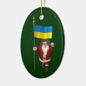 Ornement Ovale En Céramique Père Noël Avec L'Enseigne De L'Ukraine (Gauche)