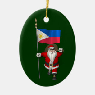 Ornement Ovale En Céramique Père Noël Avec L'Enseigne Des Philippines